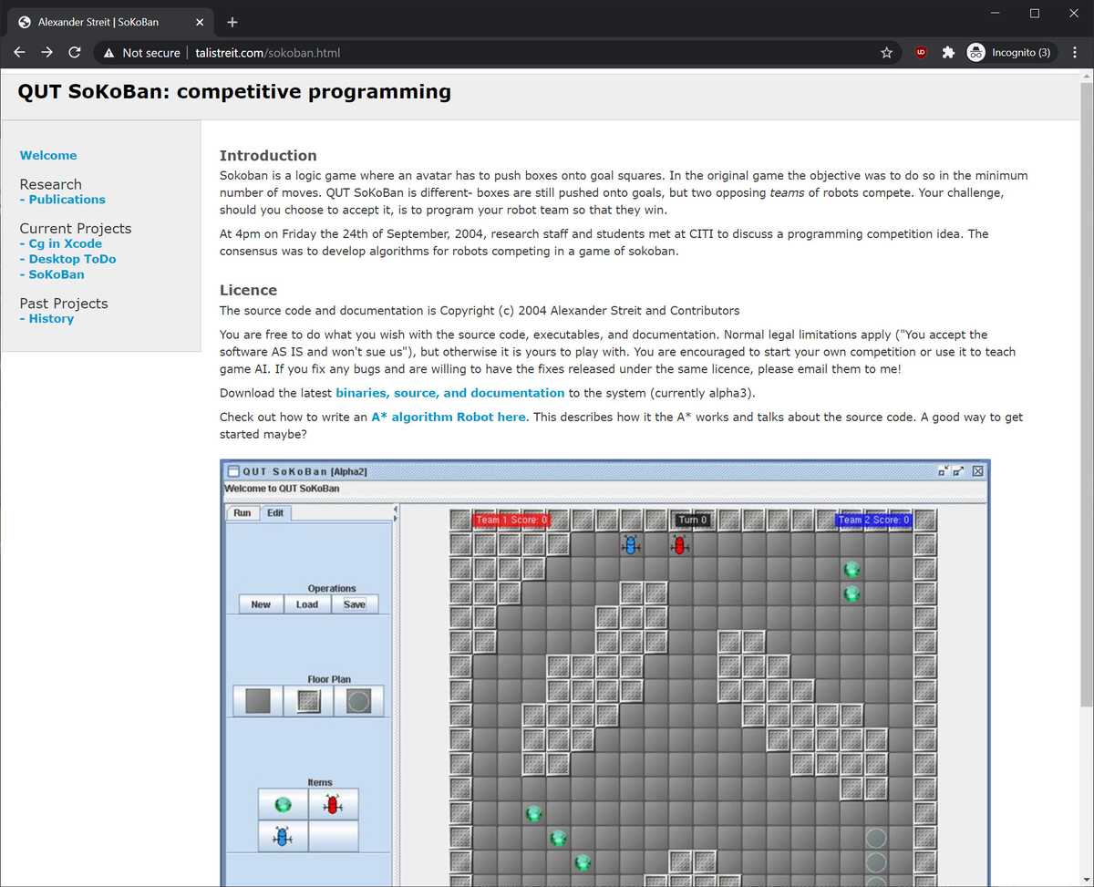 Screenshot of the old sokoban page
