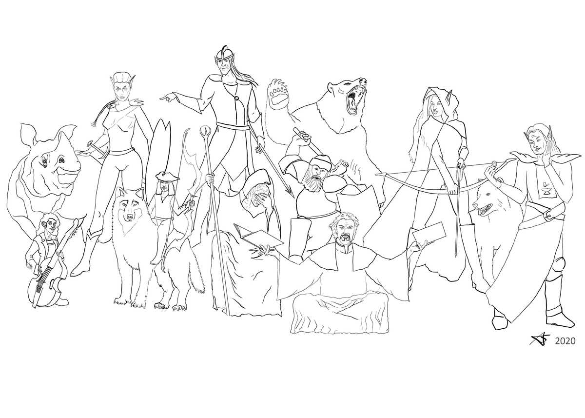 Drawing of D&D characters